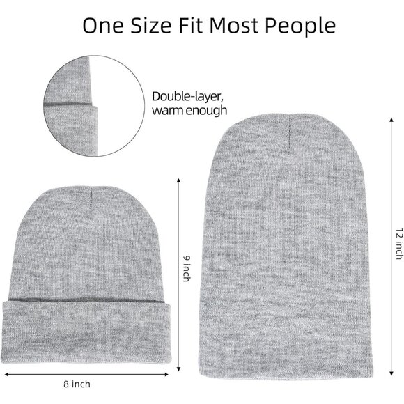 Warm Unisex Knit Beanie Hat - Stretchable Cuffed Skull Cap in Ribbed Black - Picture 3 of 6